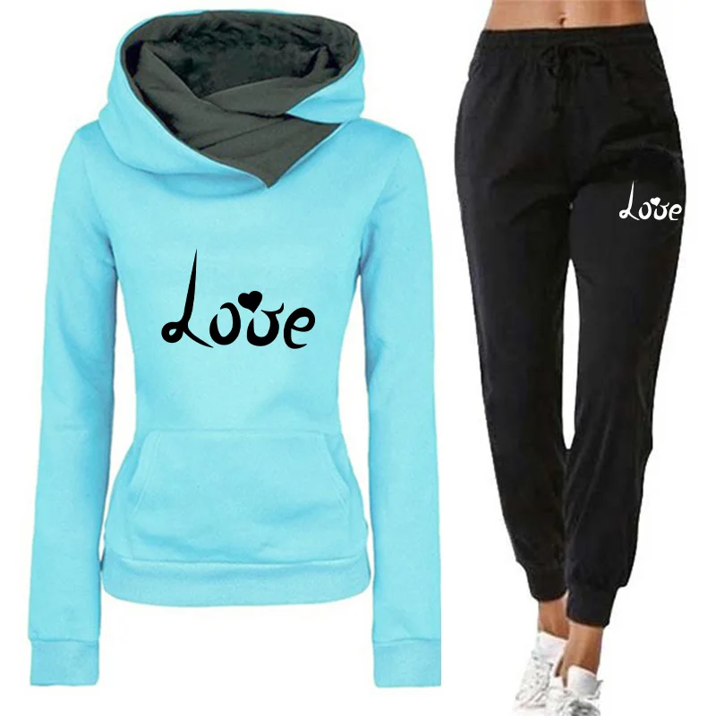 Winter Clothing Factory Outlet - Damen-Hoodie-Trainingsanzug mit Liebes-Print, hochwertiger Freizeit-Sweatshirt für