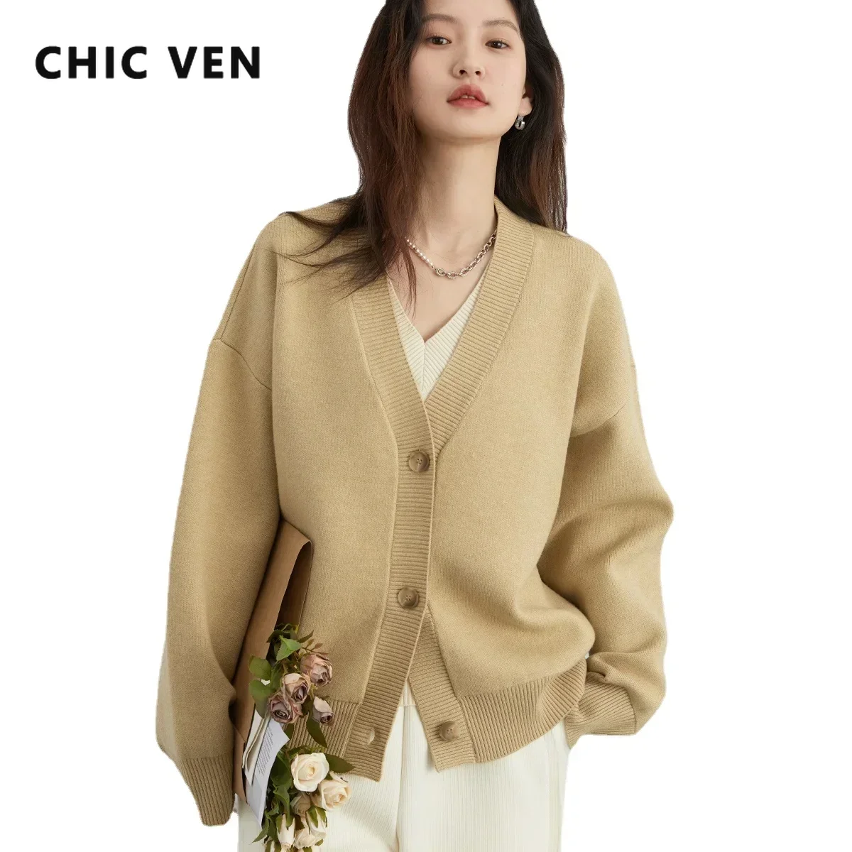 Winter Clothing Factory Outlet - Schicke ven Frauen Strickjacke lose V-Ausschnitt