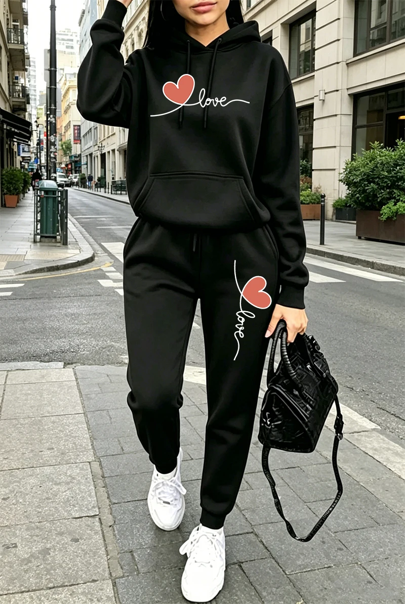 Winter Clothing For Women - Damen-Trainingsanzug mit Print, Lässiger Langarm-Hoodie, Sweatshirts