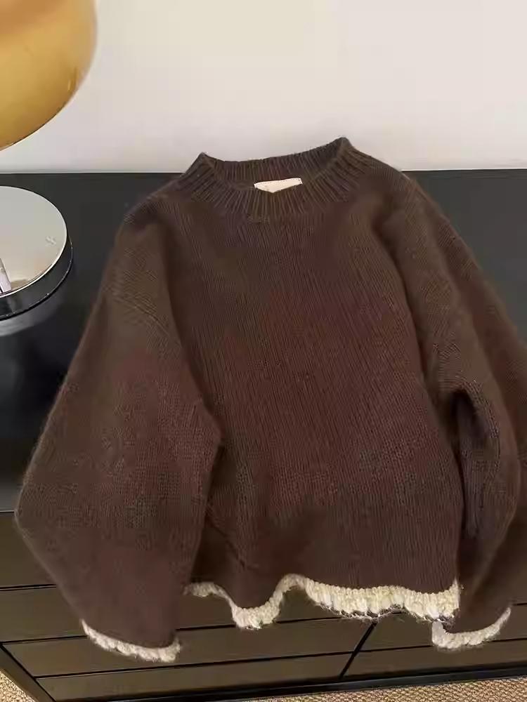 Winter Clothing Factory Outlet - Damen Braun Patchwork Pullover Pullover Harajuku