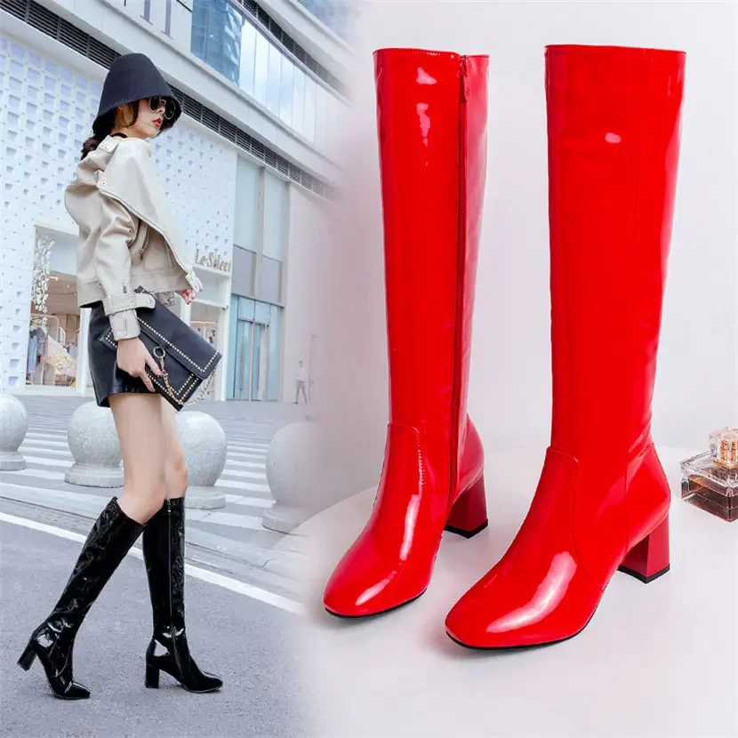 Rot Weiß Patent Leder Frauen K – Winter Clothing For Women Bewertung und Preis